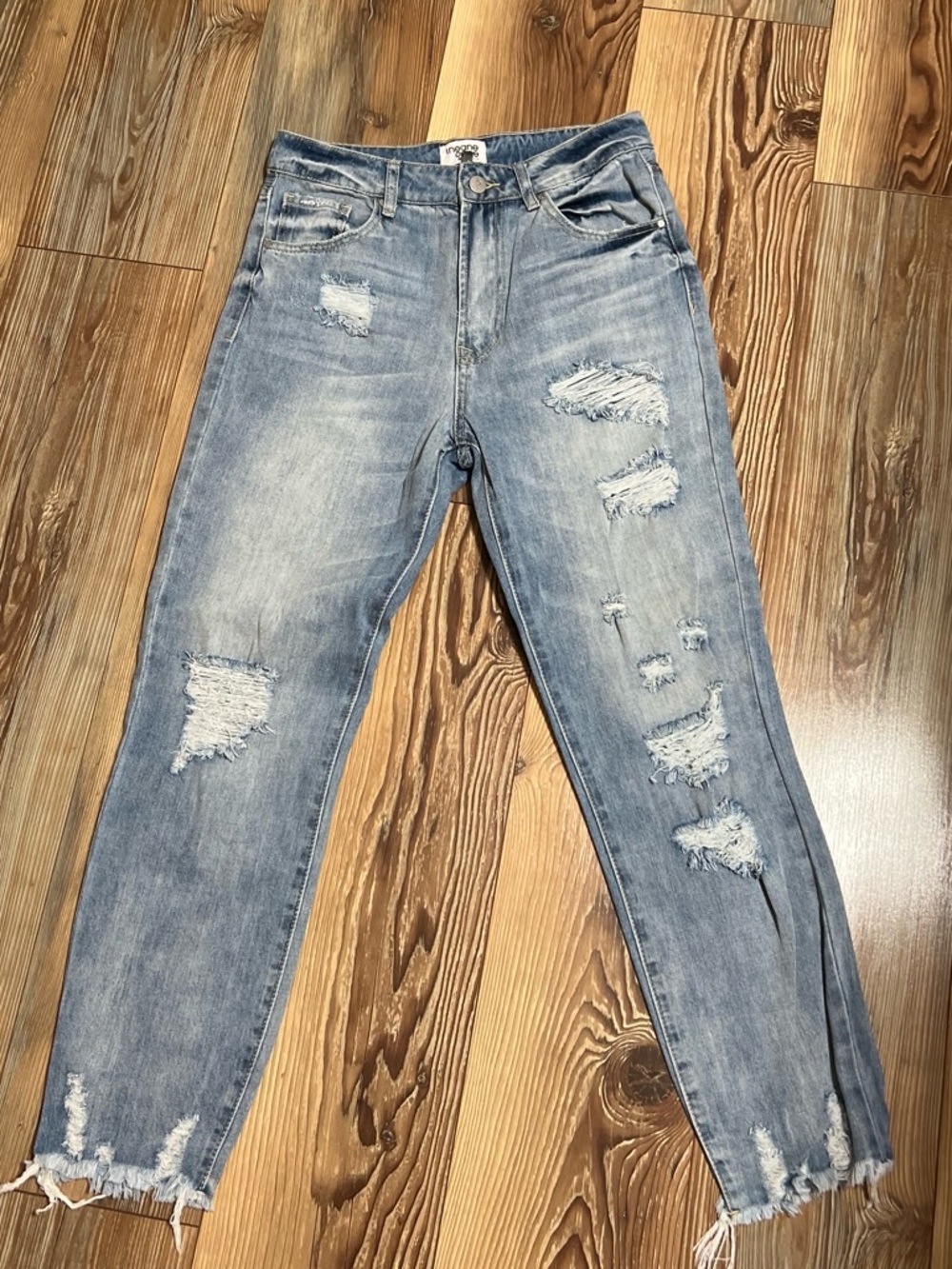 Distressed Light Blue Ankle Jeans for Women by Insane Gene